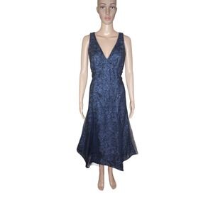 Carmen marc volvo infusion women's navy blue sequin sheer cocktail dress 10